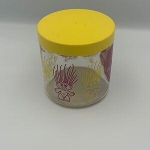 Vintage Trolls Glass Jar with Yellow Lid